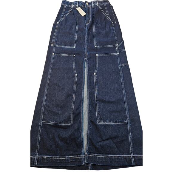NWT pilcro carpenter maxi denim high front slit skirt grunge 2 S 90s anthro - Picture 1 of 8